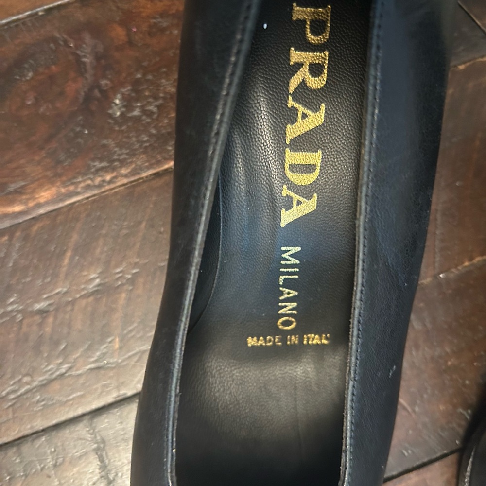 Prada Black Leather Heel with Embossed Logo
